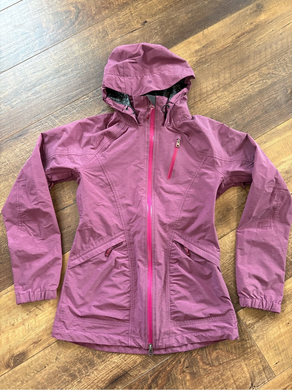 Athleta Women's Hooded Rain Windbreaker Jacket Pink Purple Zip Pockets